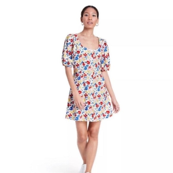 Rixo x Target Linen Floral Puff Sleeve Button Front Summer Skater Dress sz 8 - Picture 1 of 11